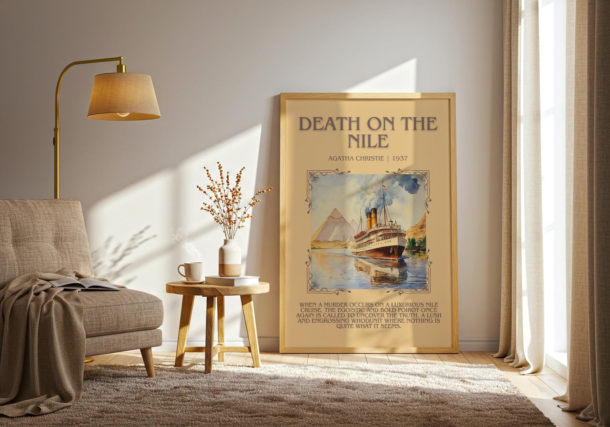 Death On The Nile by Agatha Christie Descriptive, High Quality Poster Print. Free Delivery Wall Art. Author and Blurb Book Artwork