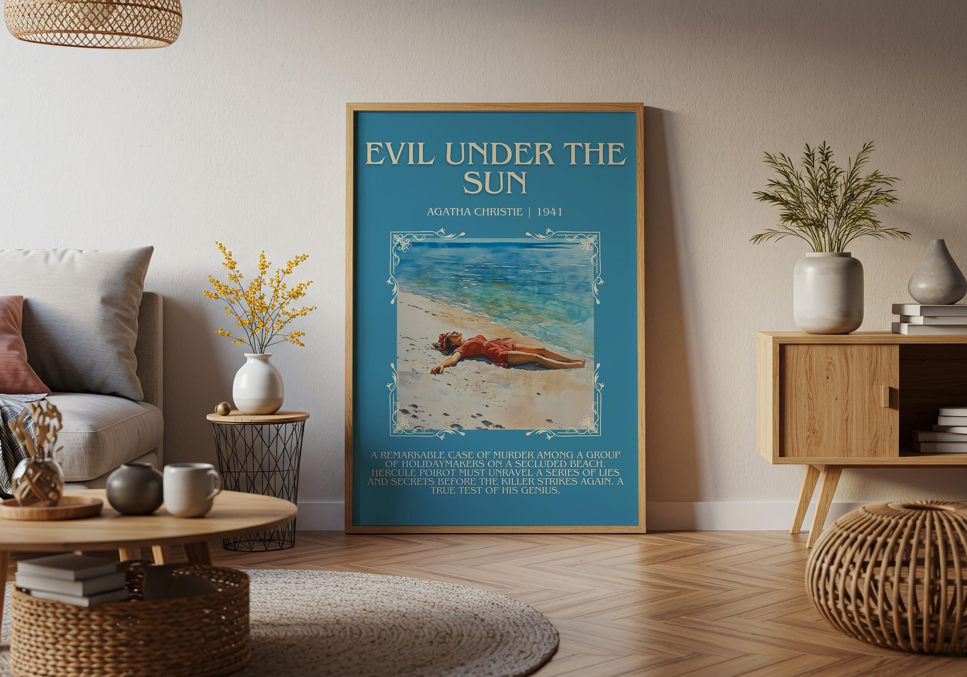 Evil Under The Sun by Agatha Christie Descriptive, High Quality Poster Print. Free Delivery Wall Art. Author and Blurb Book Artwork
