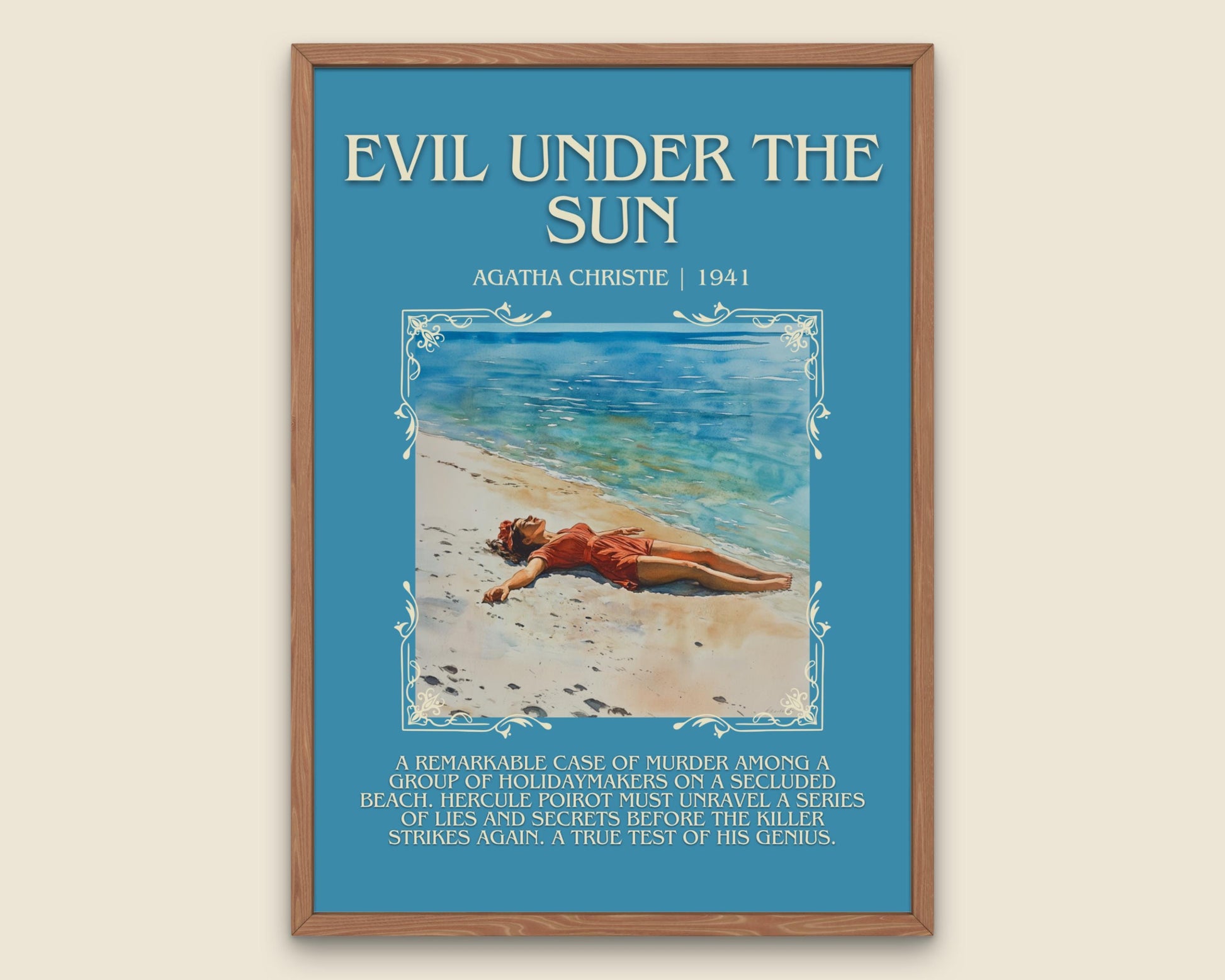 Evil Under The Sun by Agatha Christie Descriptive, High Quality Poster Print. Free Delivery Wall Art. Author and Blurb Book Artwork
