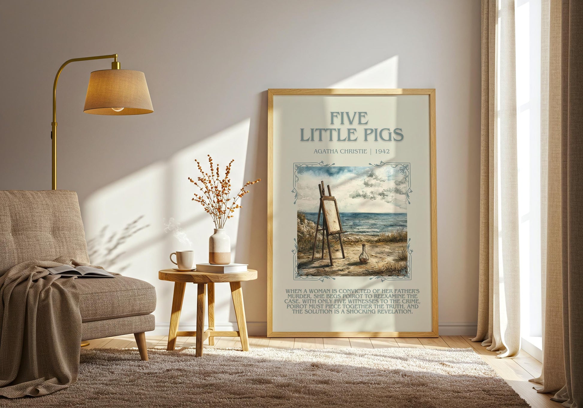 Five Little Pigs by Agatha Christie Descriptive, High Quality Poster Print. Free Delivery Wall Art. Author and Blurb Book Artwork