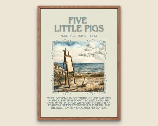 Five Little Pigs by Agatha Christie Descriptive, High Quality Poster Print. Free Delivery Wall Art. Author and Blurb Book Artwork