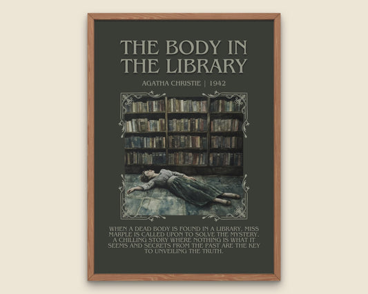 The Body In The Library by Agatha Christie Descriptive, High Quality Poster Print. Free Delivery Wall Art.Author and Blurb Book Artwork