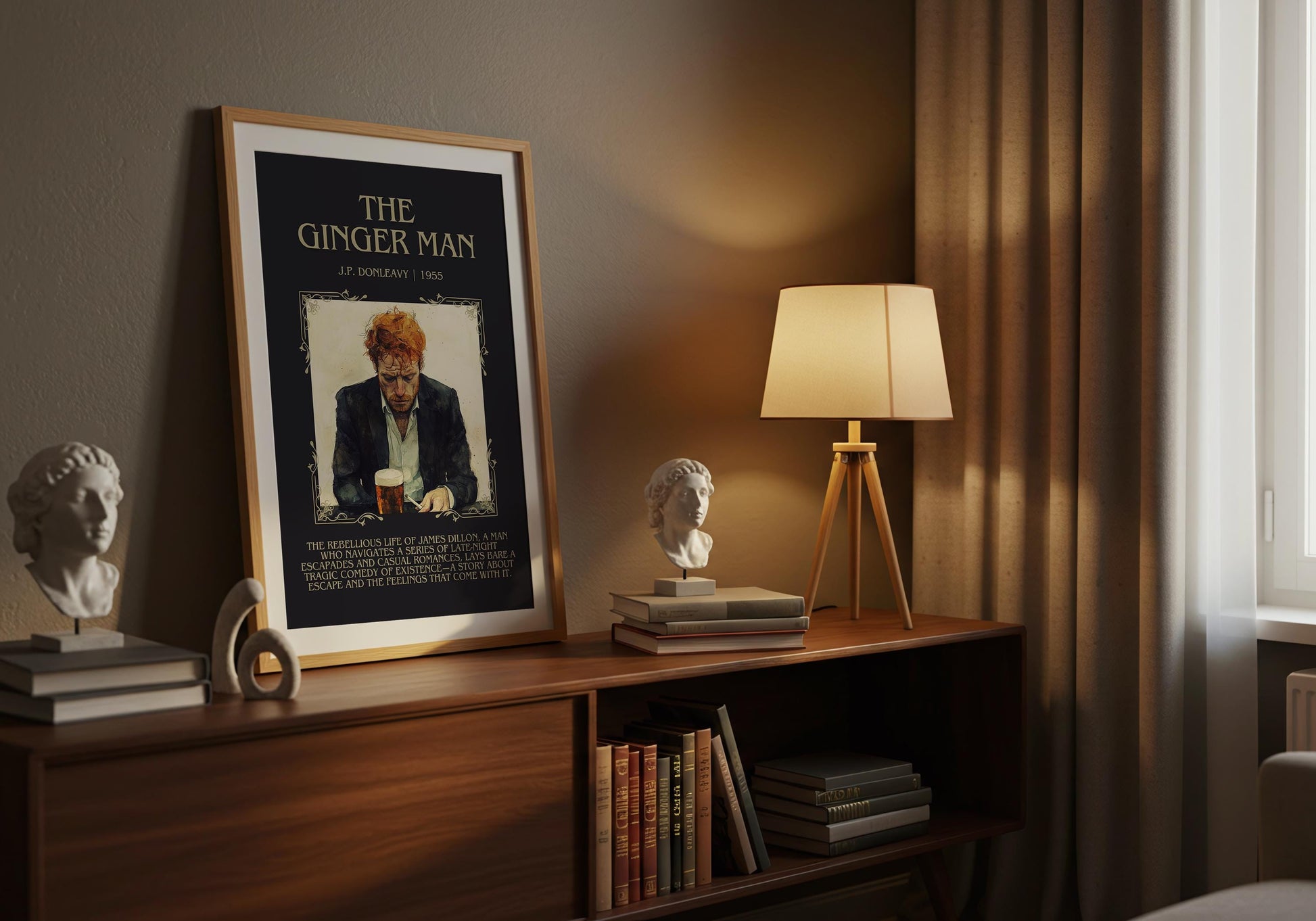 The Ginger Man by J.P. Donleavy Descriptive, High Quality Poster Print. Free Delivery Wall Art.Author and Blurb Book Artwork