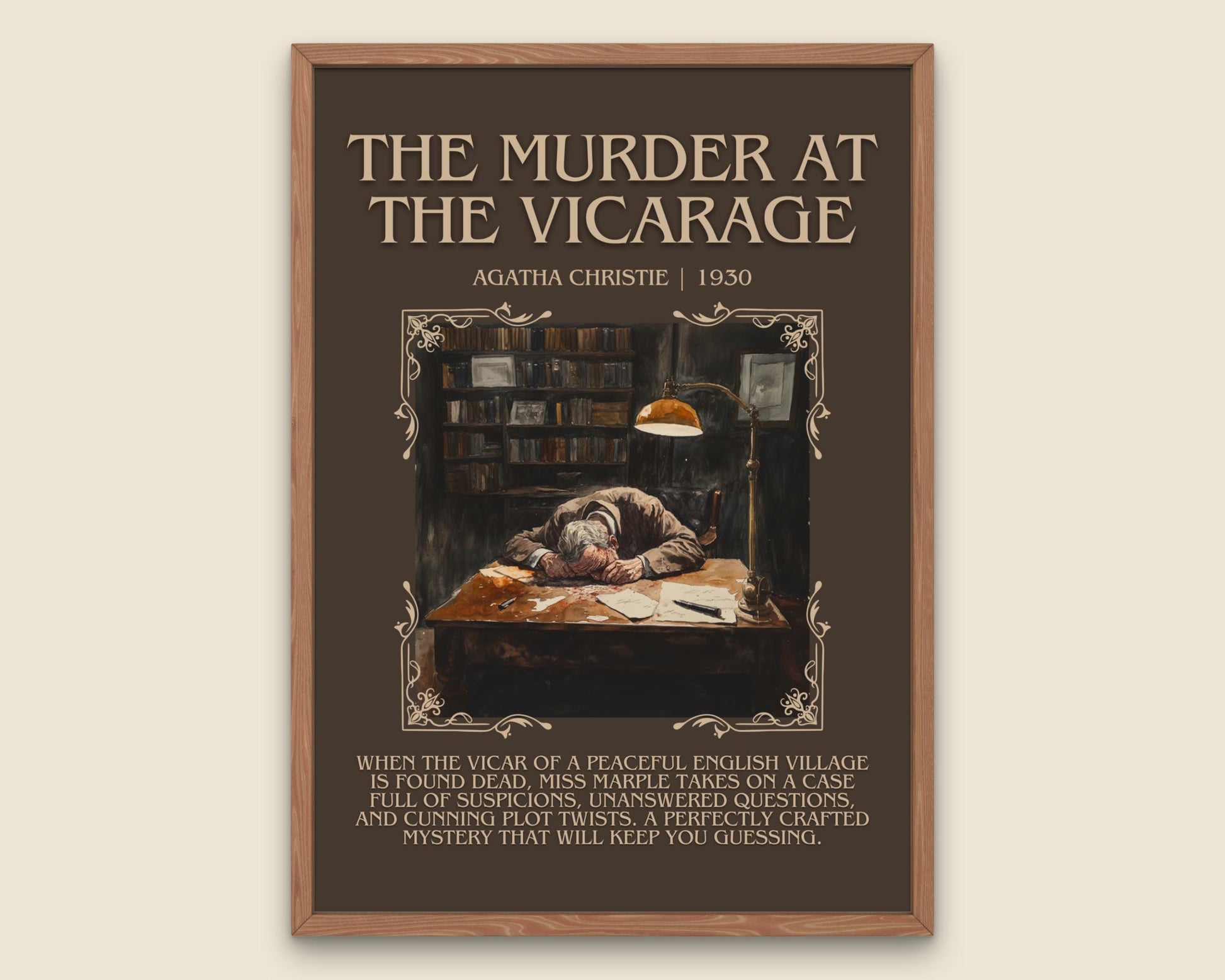 The Murder At The Vicarage by Agatha Christie Descriptive, High Quality Poster Print. Free Delivery Wall Art.Author and Blurb Book Artwork