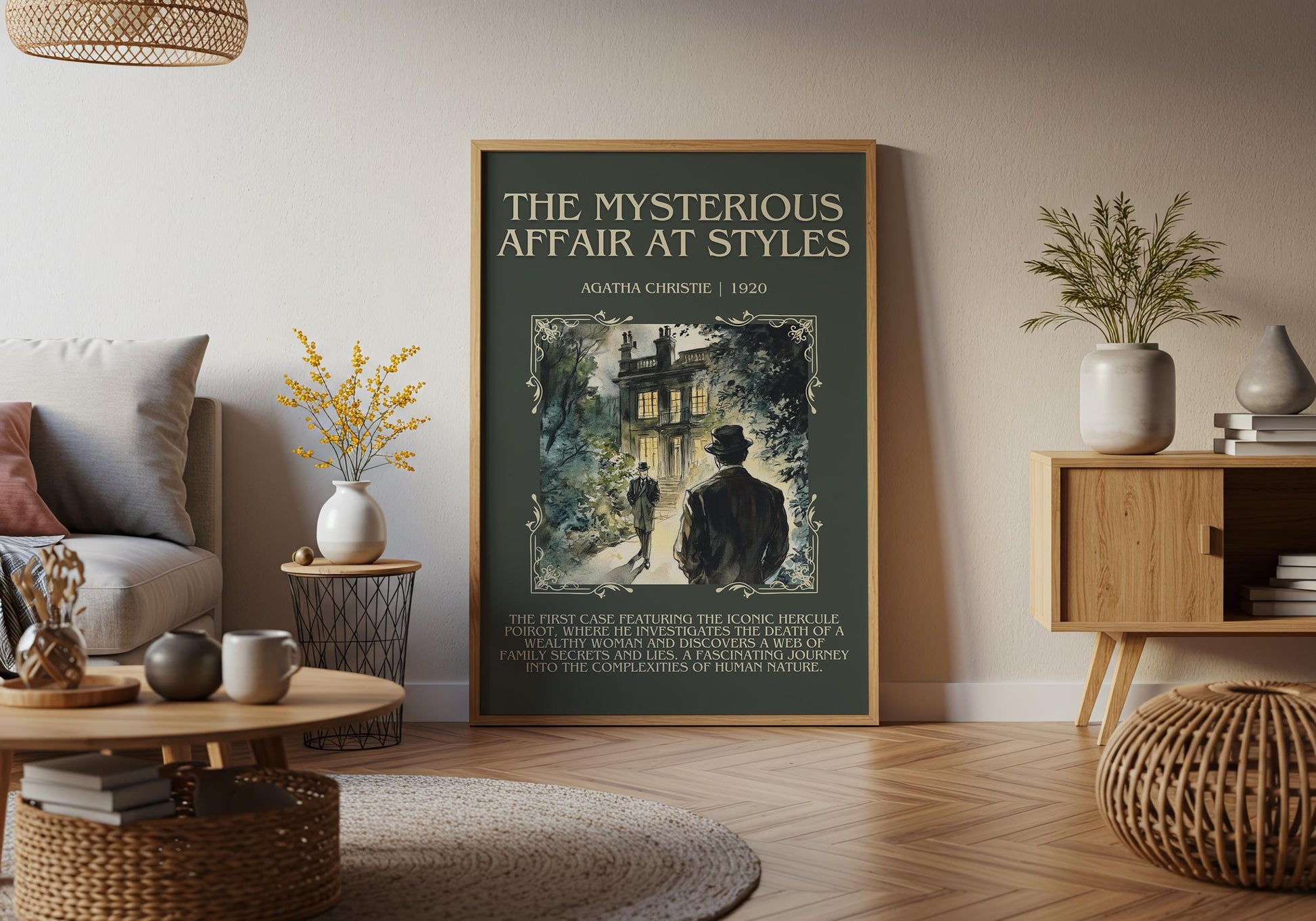 The Mysterious Affair At Styles by Agatha Christie Descriptive, High Quality Poster Print. Free Delivery Wall Art. Author&Blurb Book Artwork