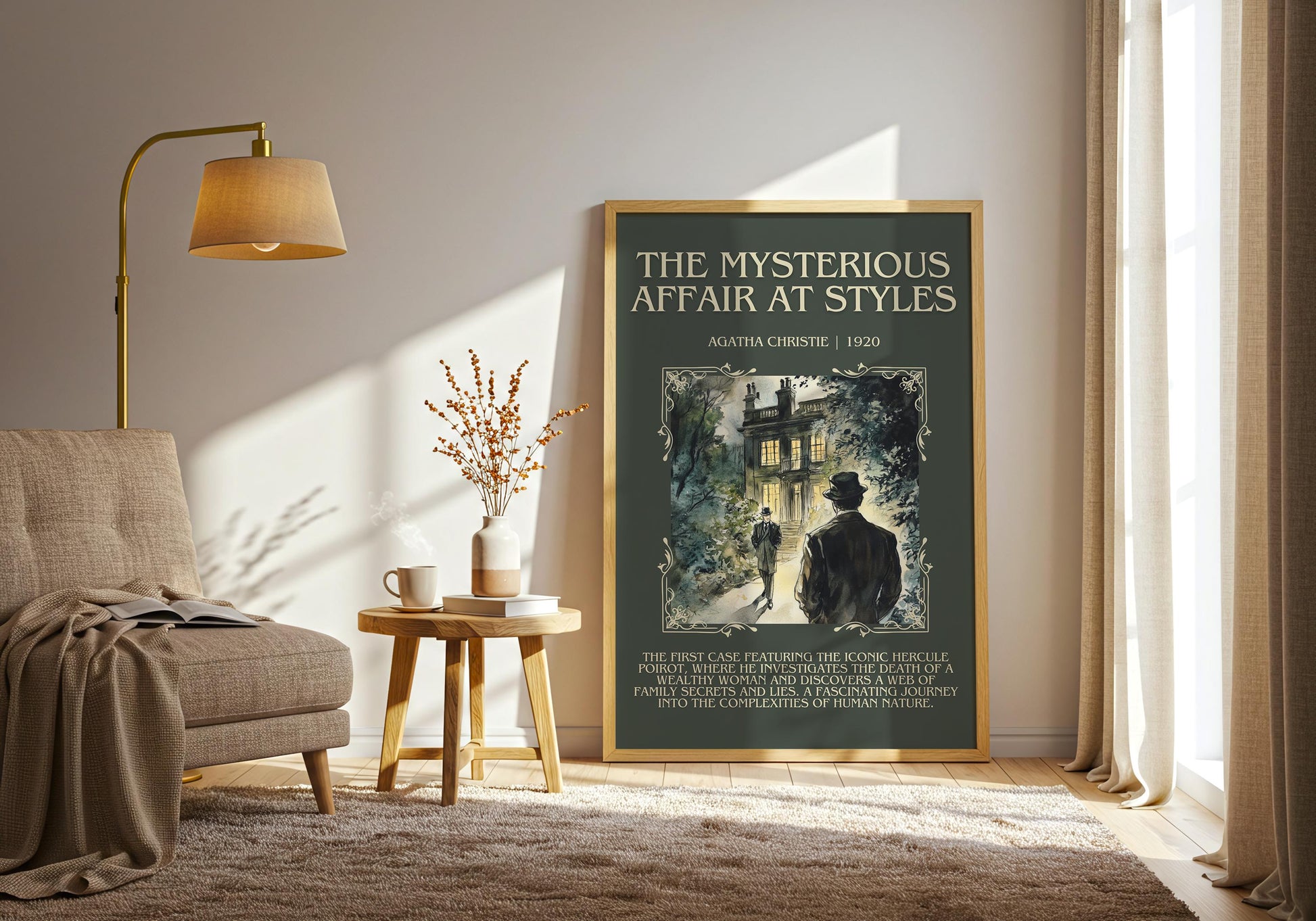 The Mysterious Affair At Styles by Agatha Christie Descriptive, High Quality Poster Print. Free Delivery Wall Art. Author&Blurb Book Artwork