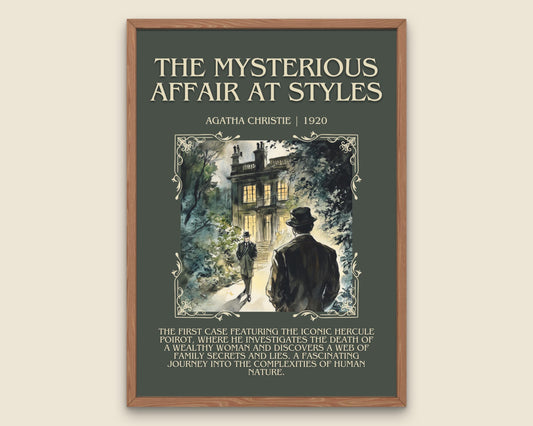 The Mysterious Affair At Styles by Agatha Christie Descriptive, High Quality Poster Print. Free Delivery Wall Art. Author&Blurb Book Artwork