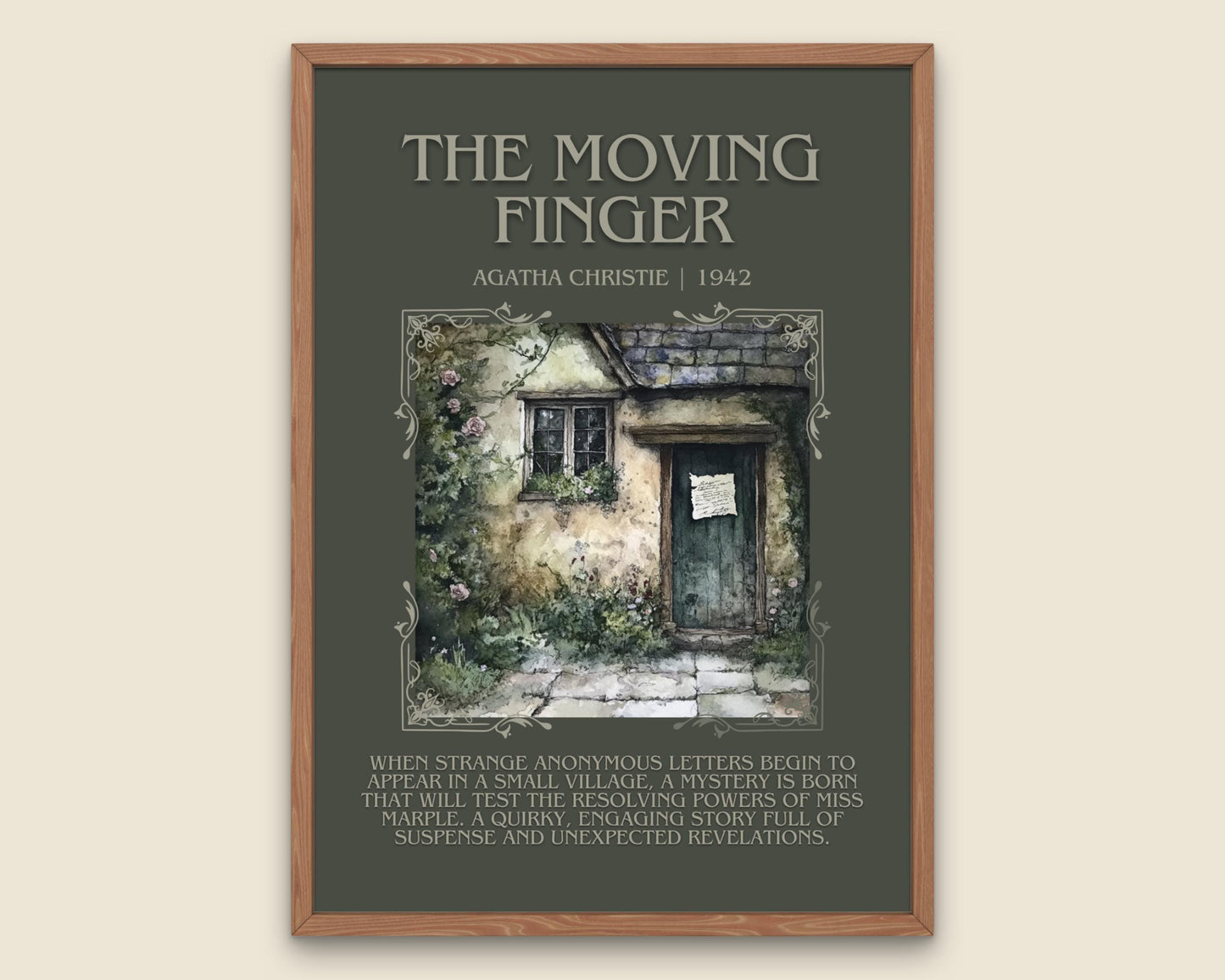 The Moving Finger by Agatha Christie Descriptive, High Quality Poster Print. Free Delivery Wall Art. Author & Blurb Book Artwork