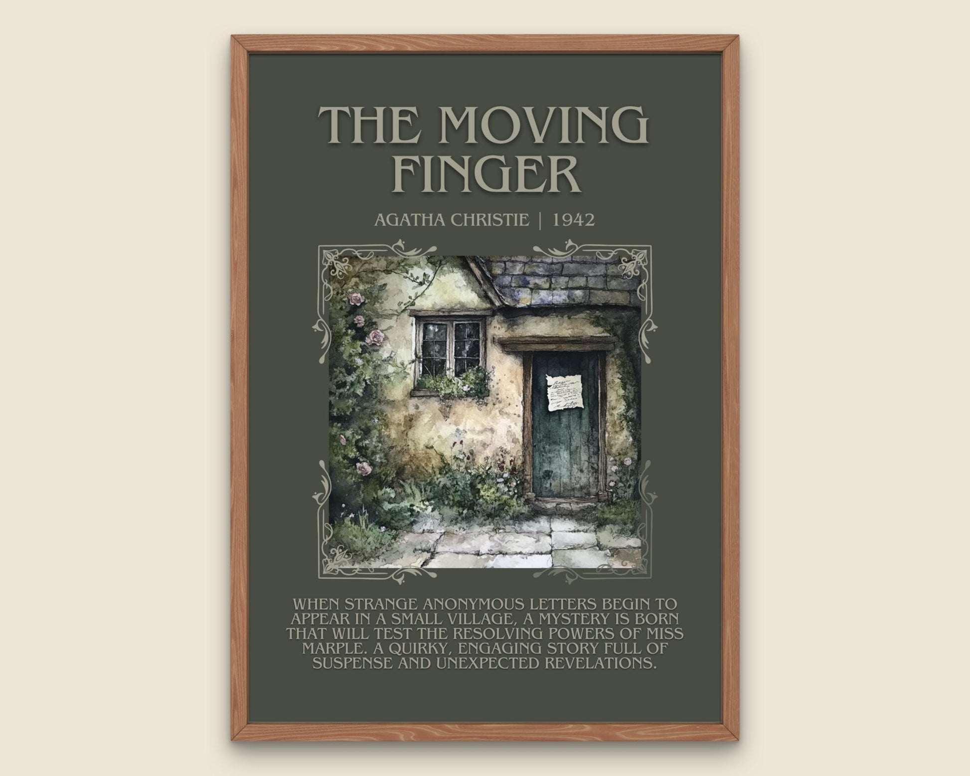 The Moving Finger by Agatha Christie Descriptive, High Quality Poster Print. Free Delivery Wall Art. Author & Blurb Book Artwork