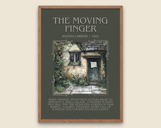 The Moving Finger by Agatha Christie Descriptive, High Quality Poster Print. Free Delivery Wall Art. Author & Blurb Book Artwork