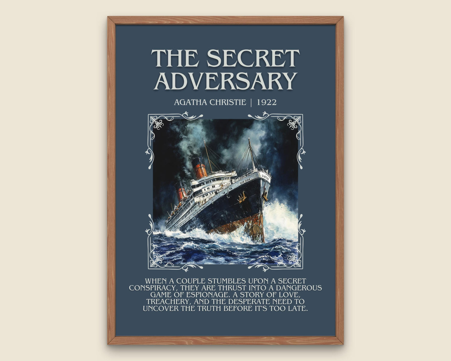 The Secret Adversary by Agatha Christie Descriptive, High Quality Poster Print. Free Delivery Wall Art. Author & Blurb Book Artwork