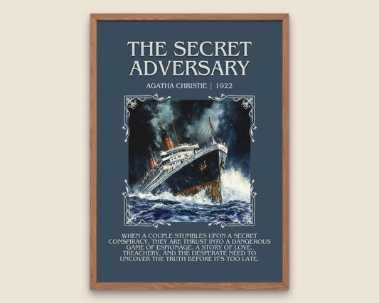 The Secret Adversary by Agatha Christie Descriptive, High Quality Poster Print. Free Delivery Wall Art. Author & Blurb Book Artwork