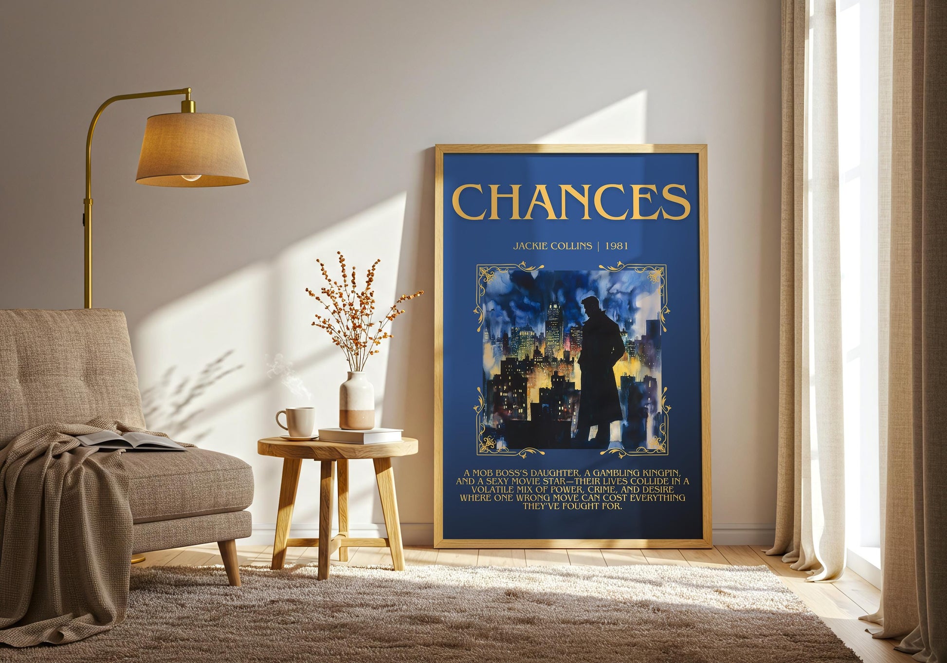 Chances by Jackie Collins Descriptive, High Quality Poster Print.Free Delivery Wall Art.Author&Blurb Book Artwork. Home Decor Gift
