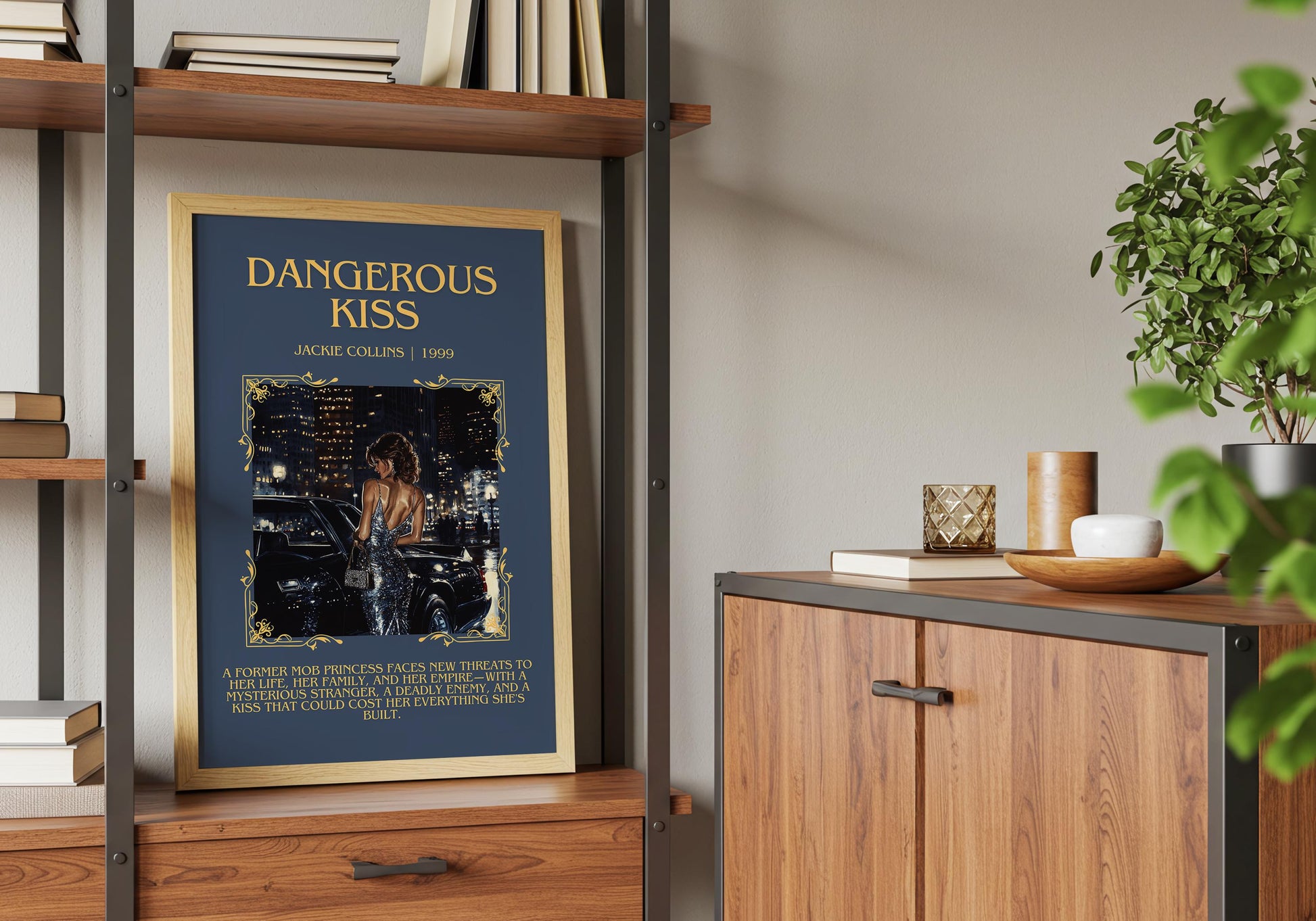 Dangerous Kiss by Jackie Collins Descriptive, High Quality Poster Print.Free Delivery Wall Art.Author&Blurb Book Artwork.Decor Gift