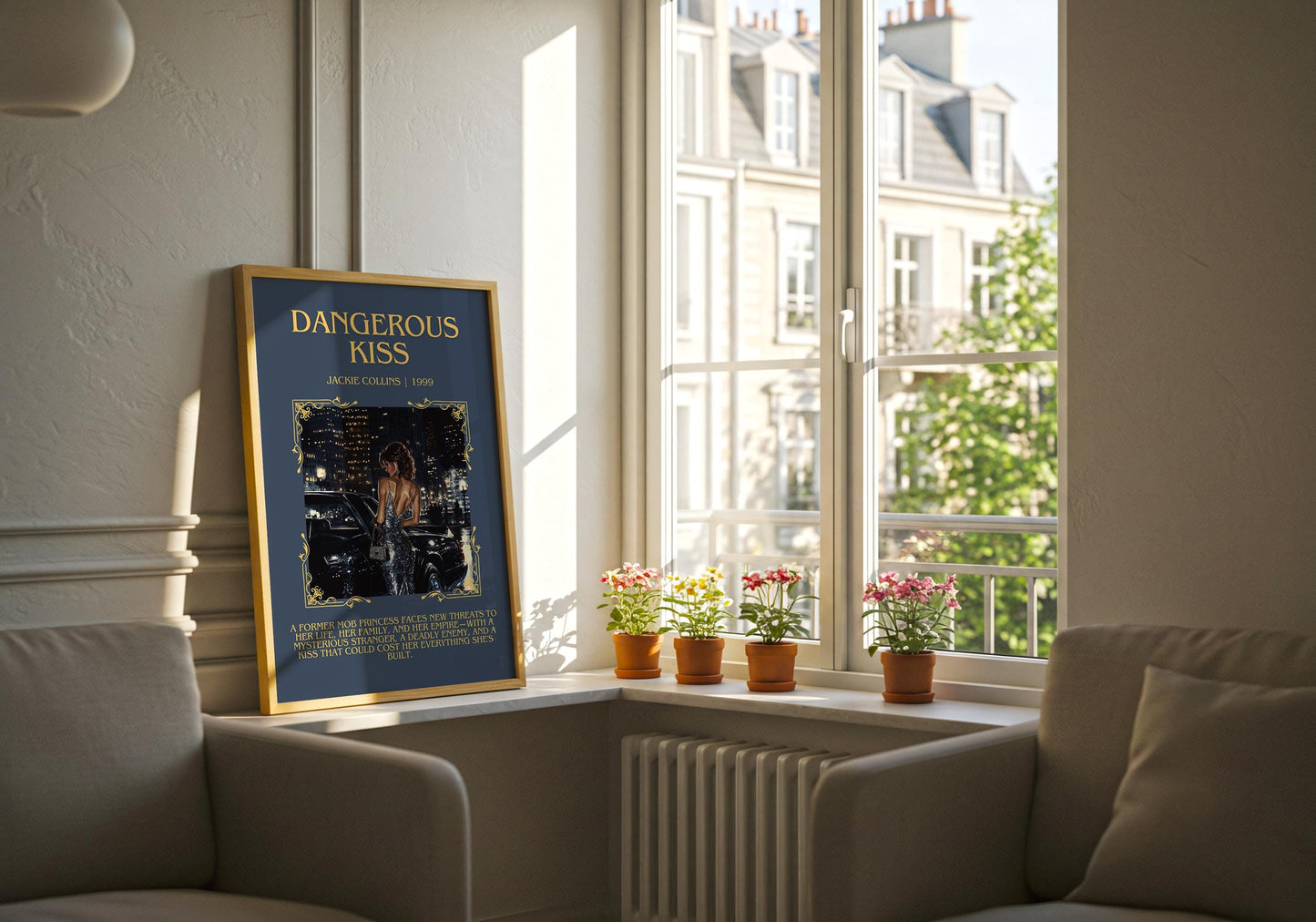 Dangerous Kiss by Jackie Collins Descriptive, High Quality Poster Print.Free Delivery Wall Art.Author&Blurb Book Artwork.Decor Gift