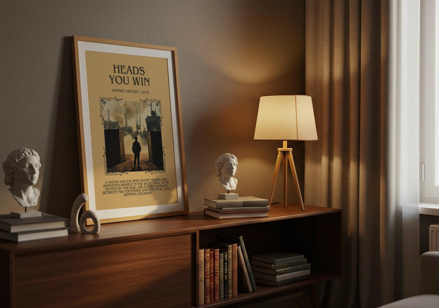 Heads You Win by Jeffrey Archer Descriptive, High Quality Poster Print.Free Delivery Wall Art.Author&Blurb Book Artwork. Home Decor Gift