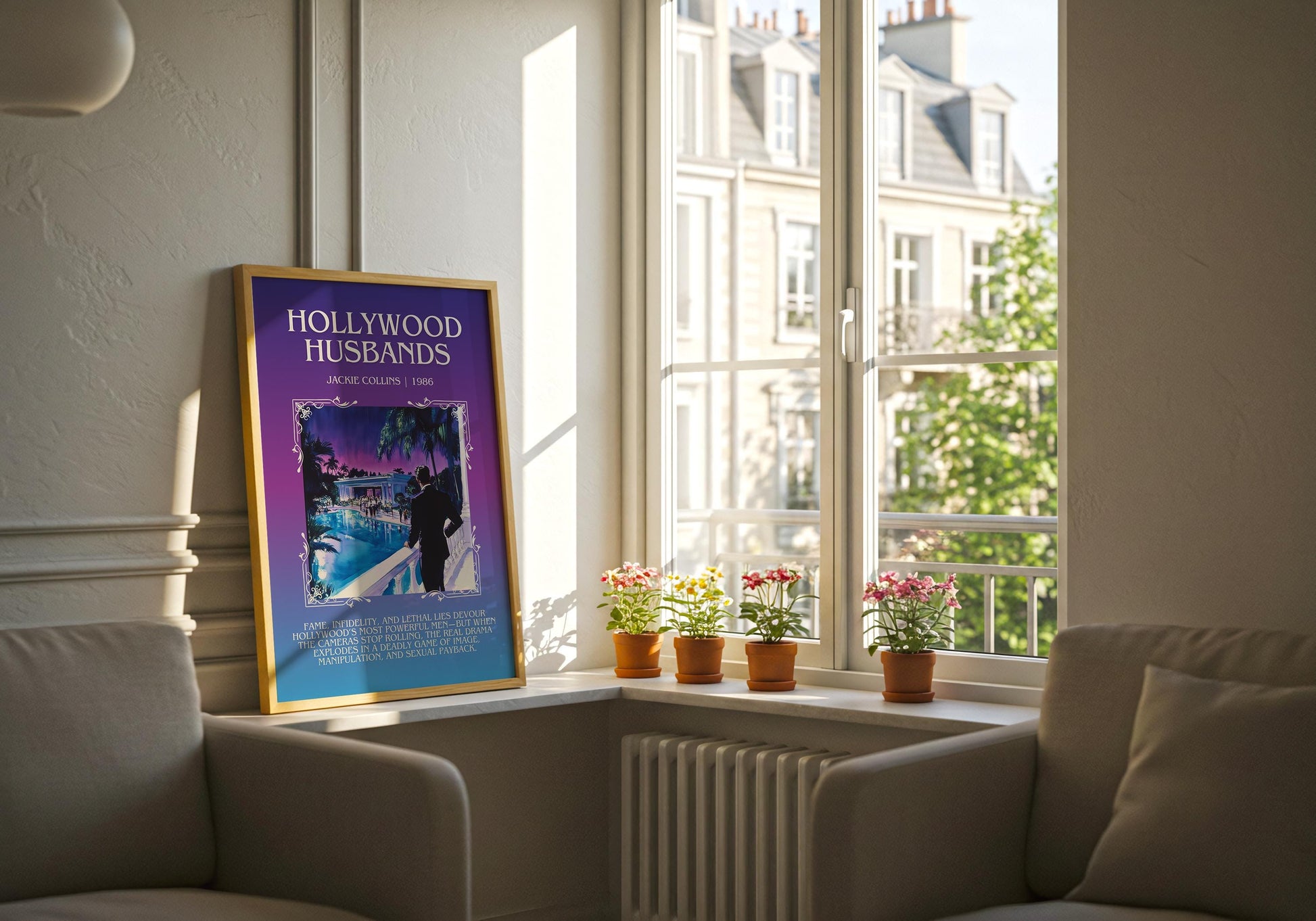 Hollywood Husbands by Jackie Collins Descriptive, High Quality Poster Print.Free Delivery Wall Art.Author&Blurb Book Artwork.Decor Gift