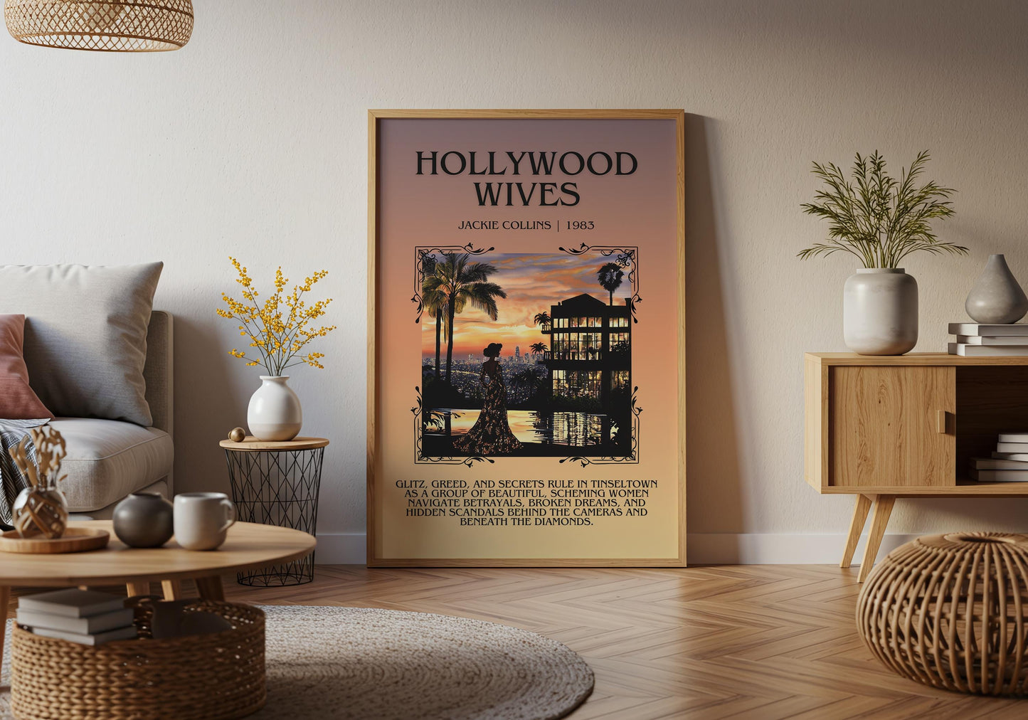 Hollywood Wives by Jackie Collins Descriptive, High Quality Poster Print.Free Delivery Wall Art.Author&Blurb Book Artwork. Home Decor Gift