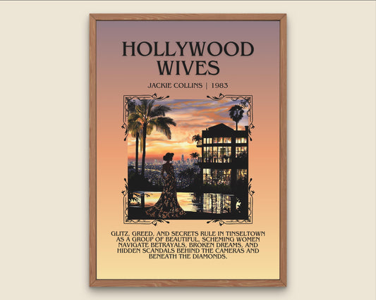 Hollywood Wives by Jackie Collins Descriptive, High Quality Poster Print.Free Delivery Wall Art.Author&Blurb Book Artwork. Home Decor Gift