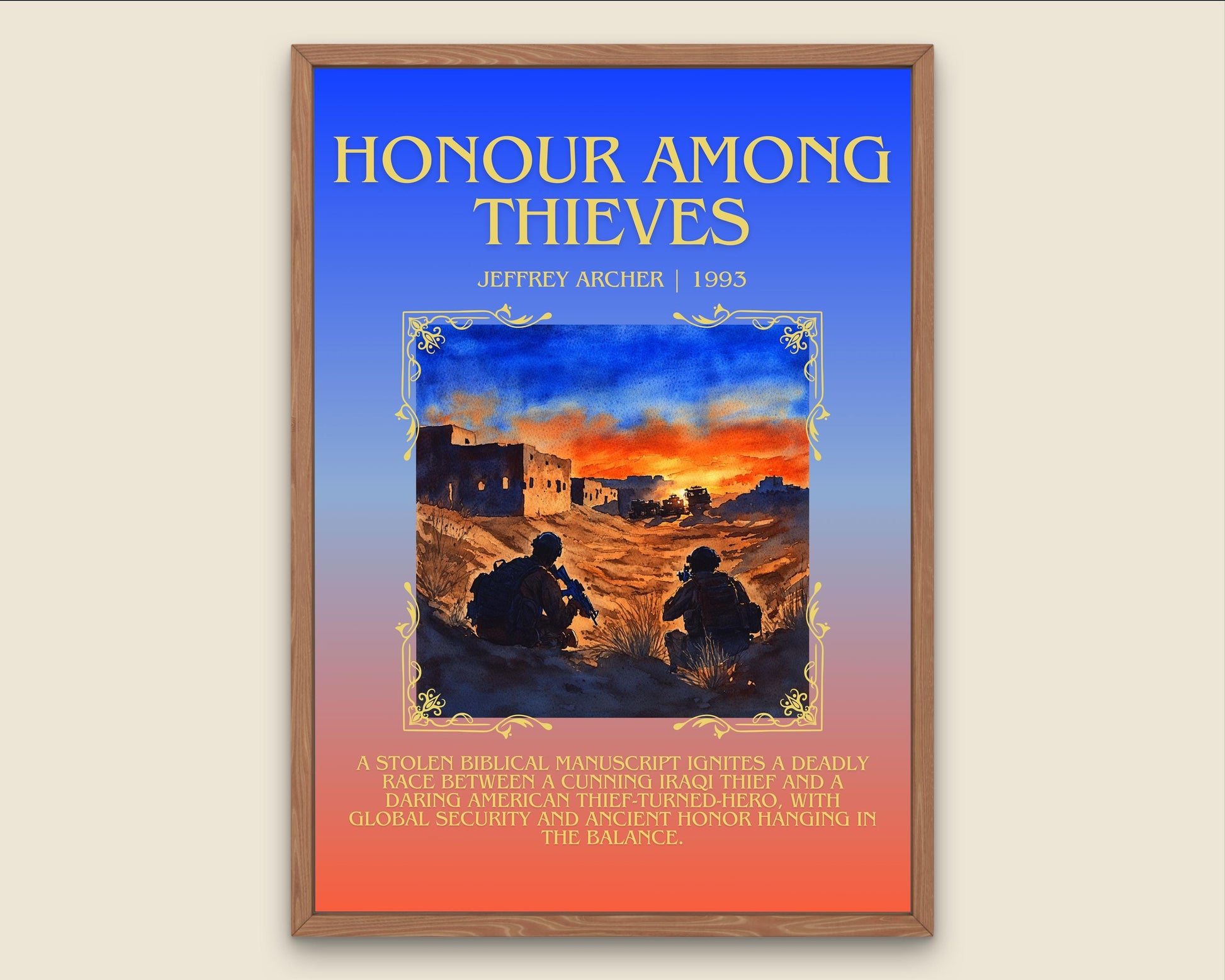 Honour Among Thieves by Jeffrey Archer Descriptive, High Quality Poster Print.Free Delivery Wall Art.Author&Blurb Book Artwork. Home Decor