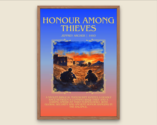 Honour Among Thieves by Jeffrey Archer Descriptive, High Quality Poster Print.Free Delivery Wall Art.Author&Blurb Book Artwork. Home Decor