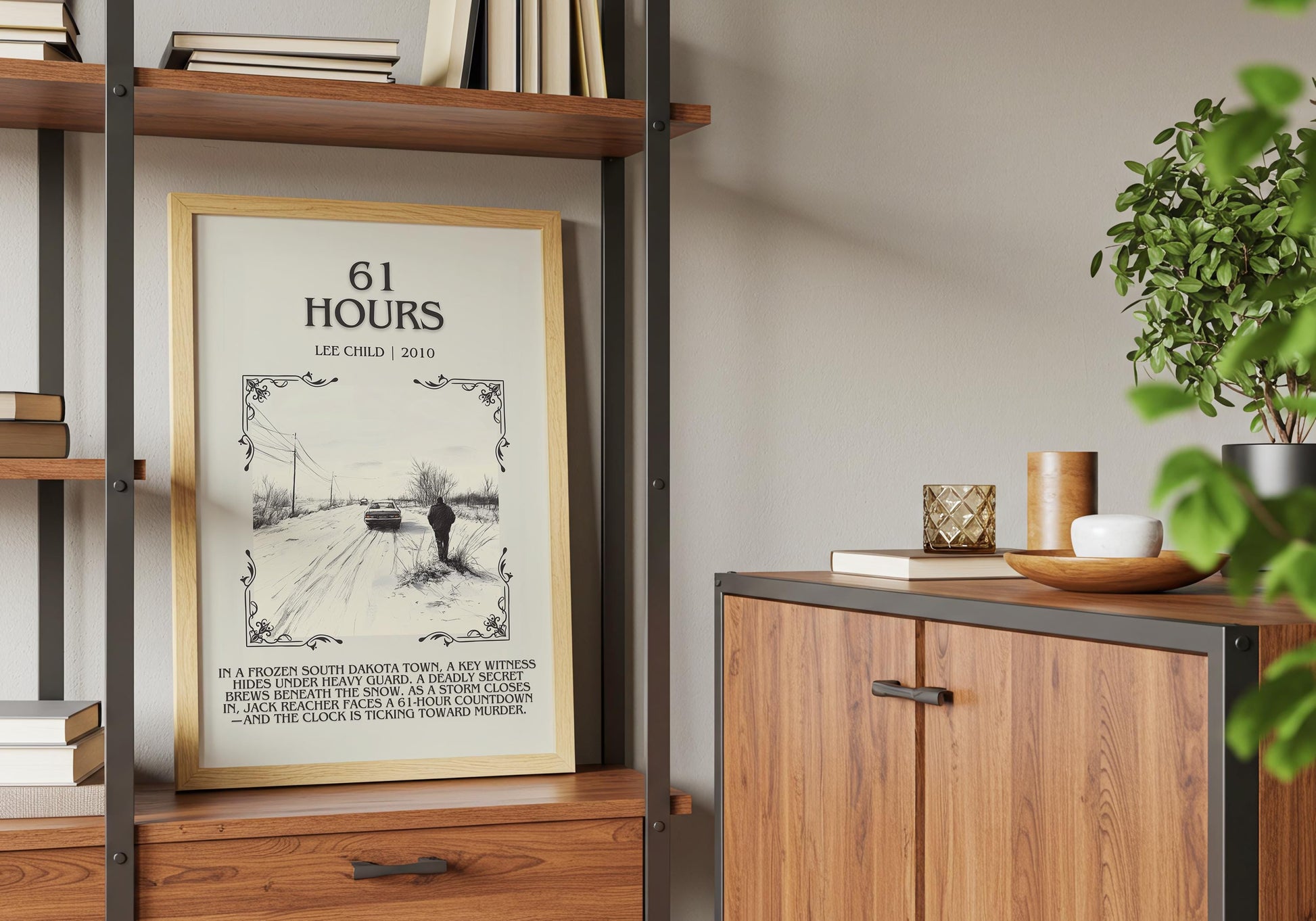 61 Hours by Lee Child Descriptive, High Quality Poster Print. Free Delivery Wall Art. Author & Blurb Book Artwork. Book Summary Gift