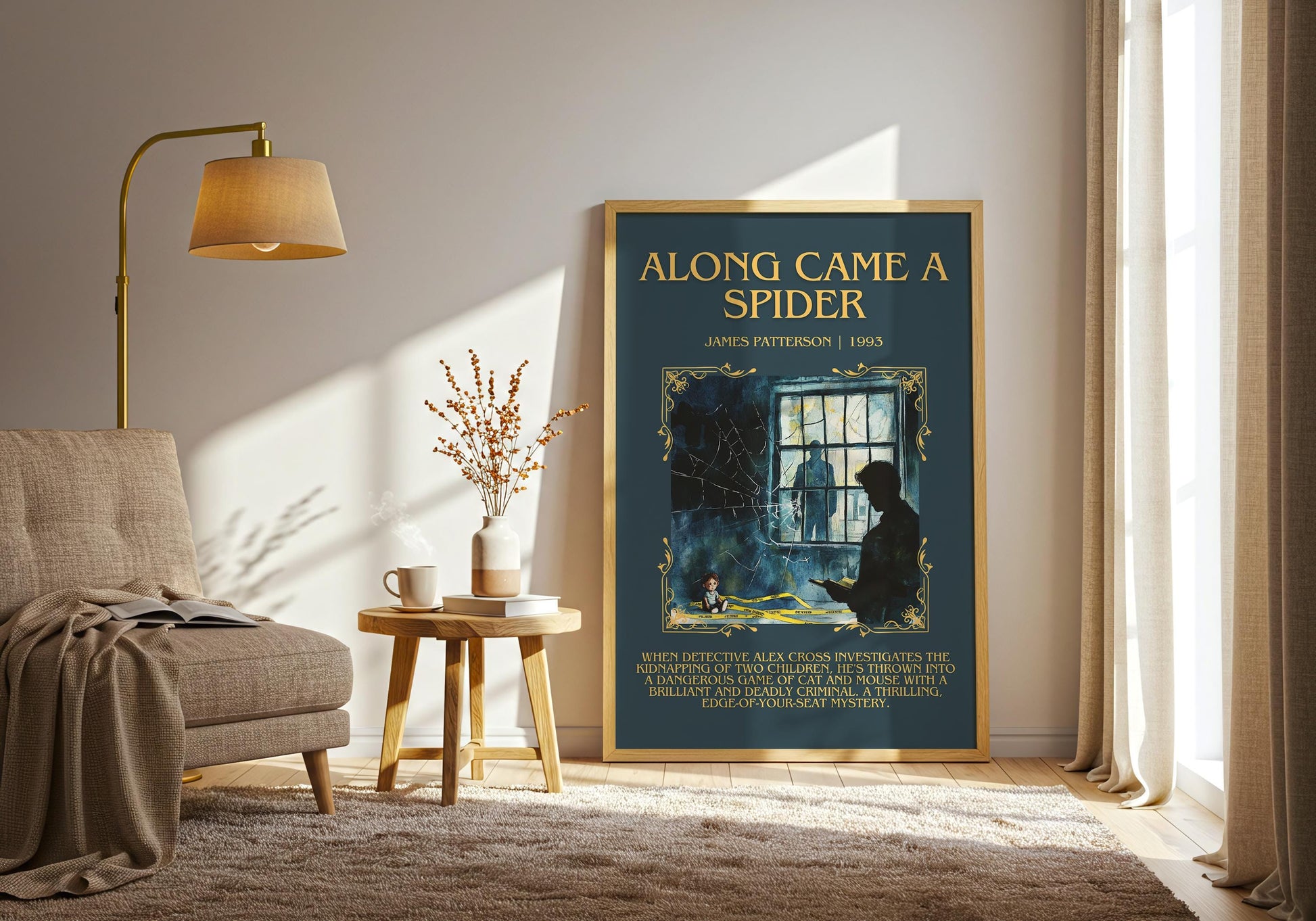 Along Came A Spider by James Patterson Descriptive, High Quality Poster Print. Free Delivery Wall Art. Author & Blurb Book Artwork.Book Gift