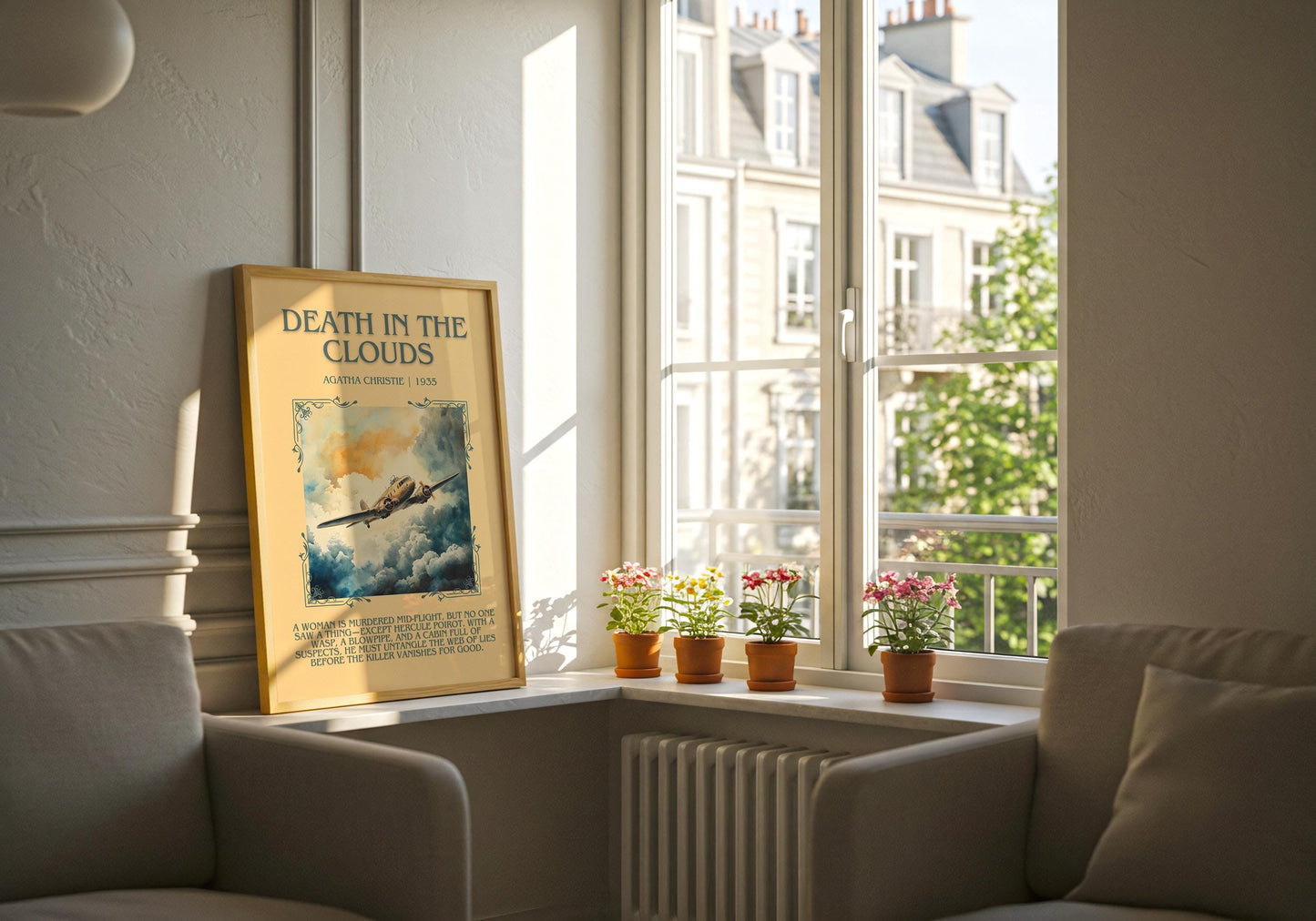 Death In The Clouds by Agatha Christie Descriptive, High Quality Poster Print. Free Delivery Wall Art.Author & Blurb Book Artwork. Book Gift