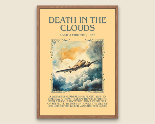 Death In The Clouds by Agatha Christie Descriptive, High Quality Poster Print. Free Delivery Wall Art.Author & Blurb Book Artwork. Book Gift