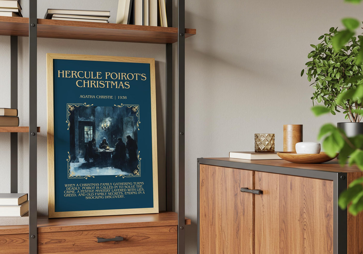 Hercule Poirot's Christmas by Agatha Christie Descriptive, High Quality Poster Print. Free Delivery Wall Art.Author & Blurb Book Artwork.