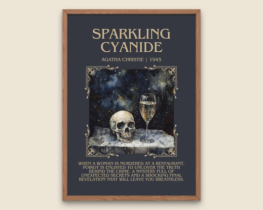 Sparkling Cyanide by Agatha Christie Descriptive, High Quality Poster Print. Free Delivery Wall Art. Author&Blurb Book Artwork. Summary Gift