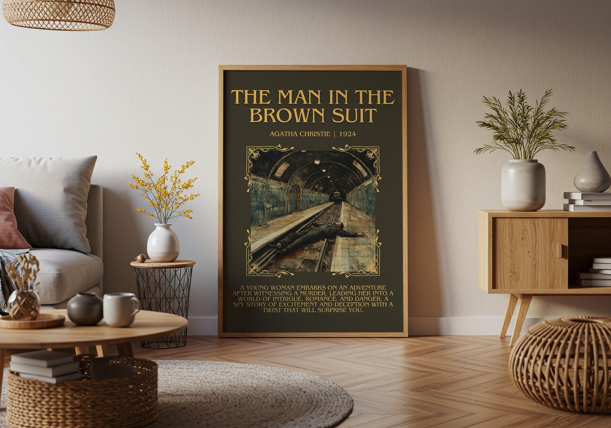 The Man In The Brown Suit by Agatha Christie Descriptive, High Quality Poster Print Free Delivery Wall Art. Author&Blurb Book Artwork.