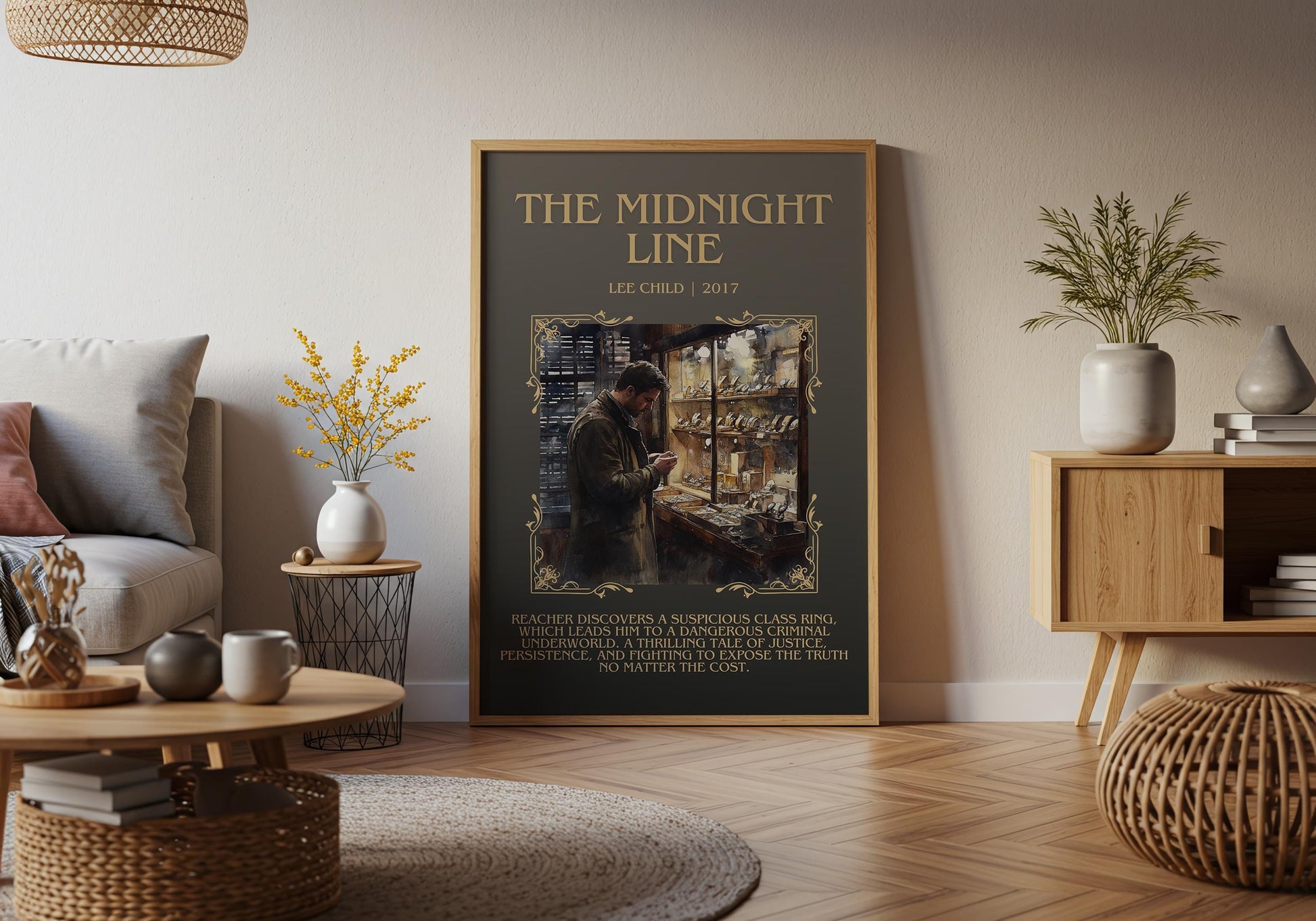 The Midnight Line by Lee Child Descriptive, High Quality Poster Print. Free Delivery Wall Art. Author&Blurb Book Artwork. Book Summary Gift