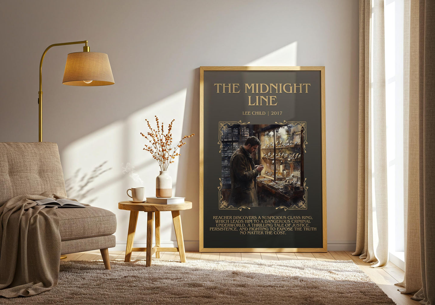 The Midnight Line by Lee Child Descriptive, High Quality Poster Print. Free Delivery Wall Art. Author&Blurb Book Artwork. Book Summary Gift