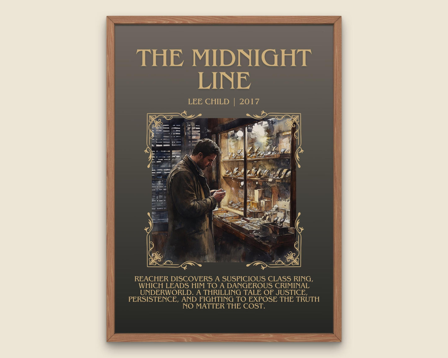 The Midnight Line by Lee Child Descriptive, High Quality Poster Print. Free Delivery Wall Art. Author&Blurb Book Artwork. Book Summary Gift