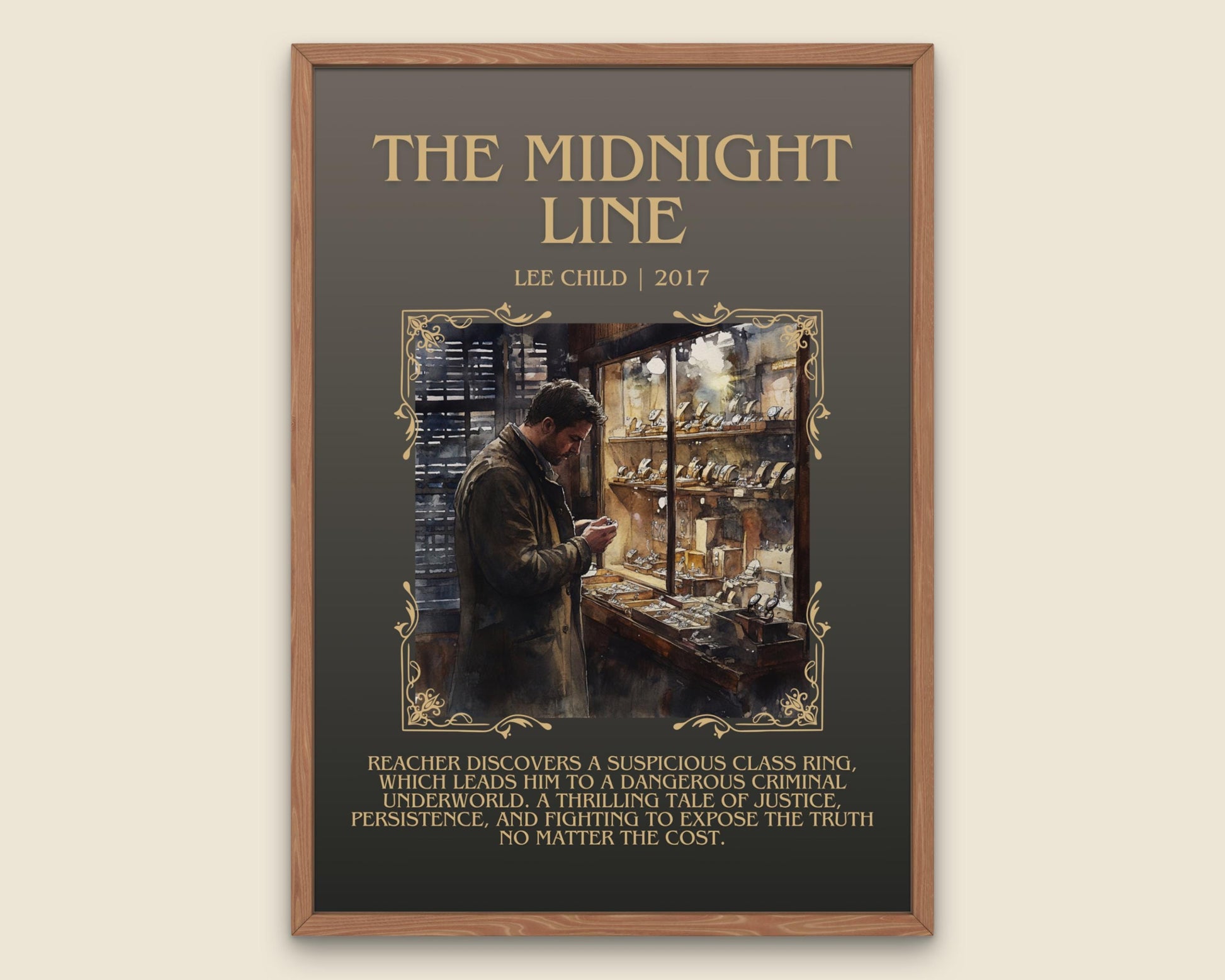 The Midnight Line by Lee Child Descriptive, High Quality Poster Print. Free Delivery Wall Art. Author&Blurb Book Artwork. Book Summary Gift
