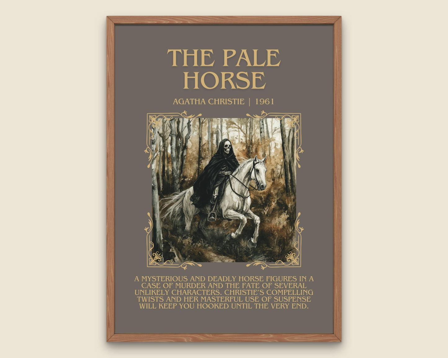 The Pale Horse by Agatha Christie Descriptive, High Quality Poster Print Free Delivery Wall Art. Author&Blurb Book Artwork.Book Summary Gift