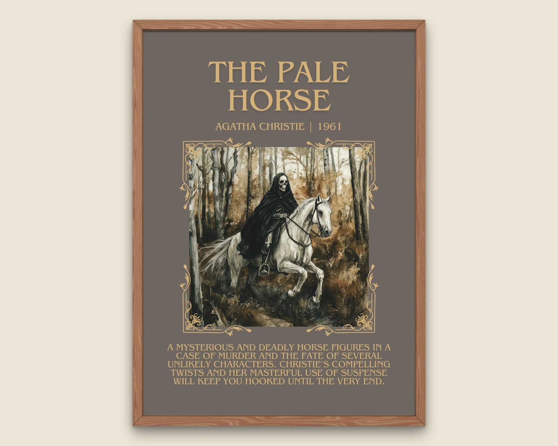 The Pale Horse by Agatha Christie Descriptive, High Quality Poster Print Free Delivery Wall Art. Author&Blurb Book Artwork.Book Summary Gift