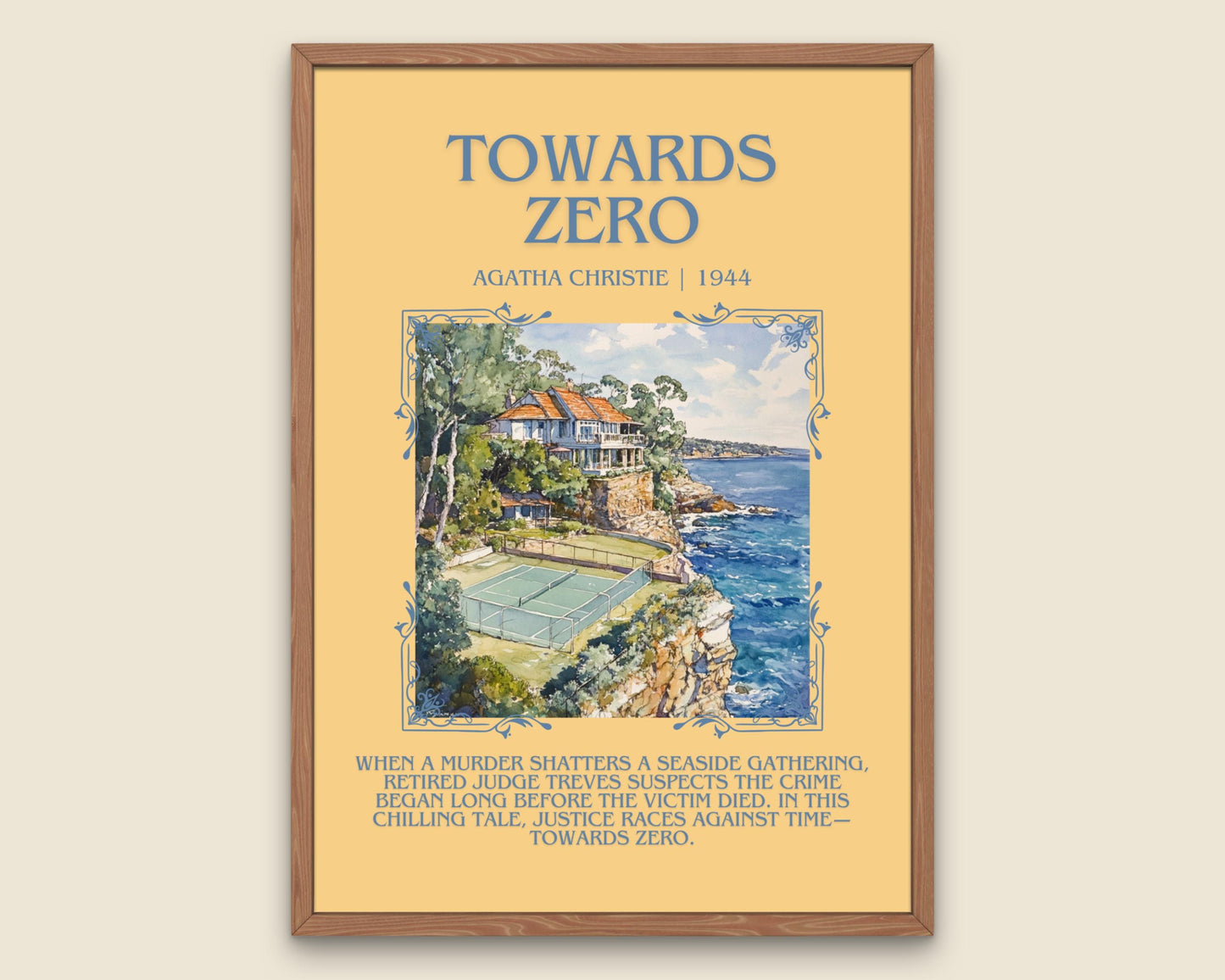 Towards Zero by Agatha Christie Descriptive, High Quality Poster Print.Free Delivery Wall Art.Author&Blurb Book Artwork. Book Summary Gift