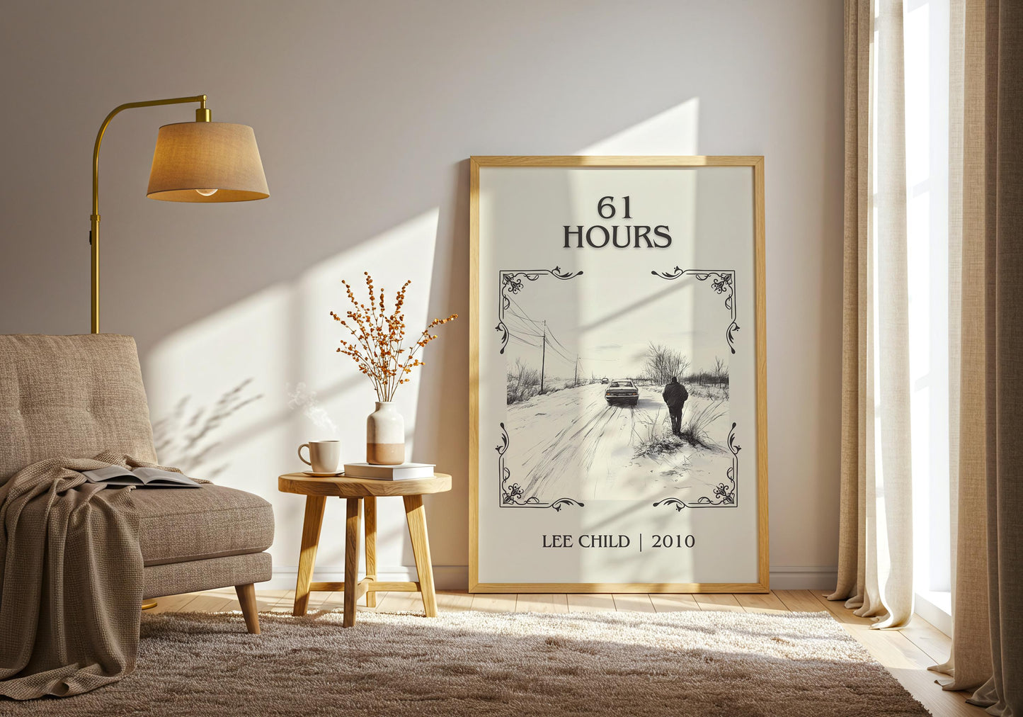61 Hours by Lee Child High Quality Poster Print. Free Delivery Wall Art. Author & Blurb Book/Novel Minimalist Art Gift