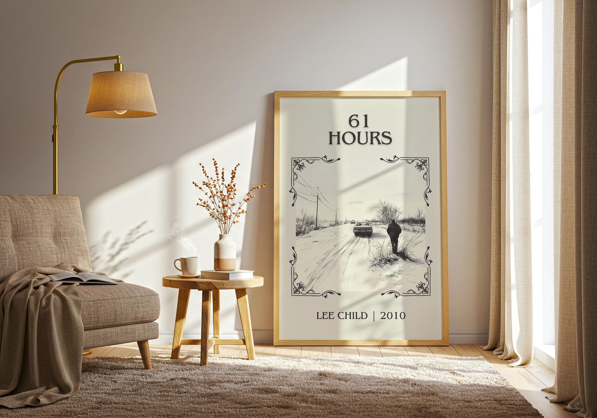 61 Hours by Lee Child High Quality Poster Print. Free Delivery Wall Art. Author & Blurb Book/Novel Minimalist Art Gift