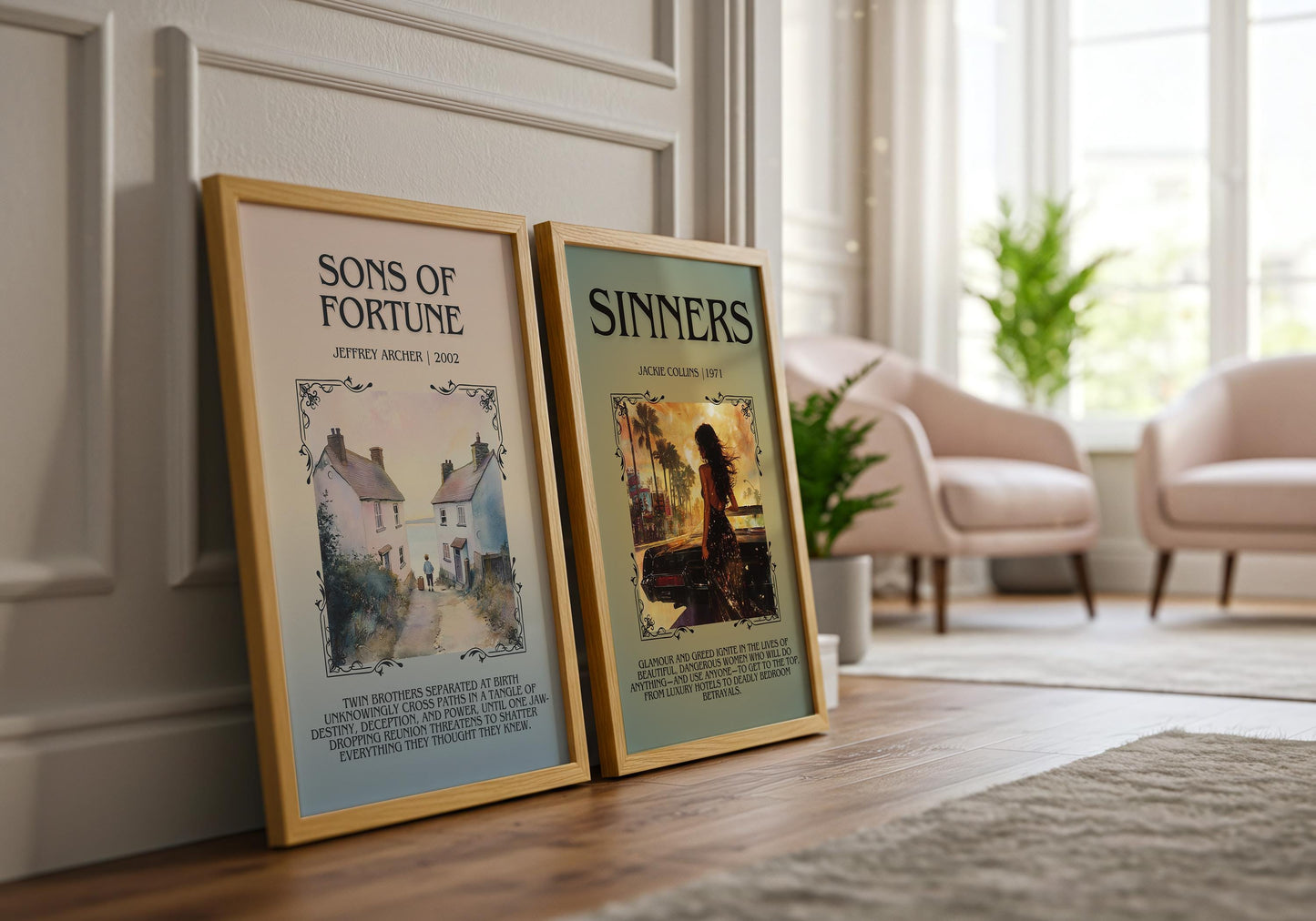 Sinners by Jackie Collins Descriptive, High Quality Poster Print.Free Delivery Wall Art.Author&Blurb Book Artwork Home Decor Novel Art Gift