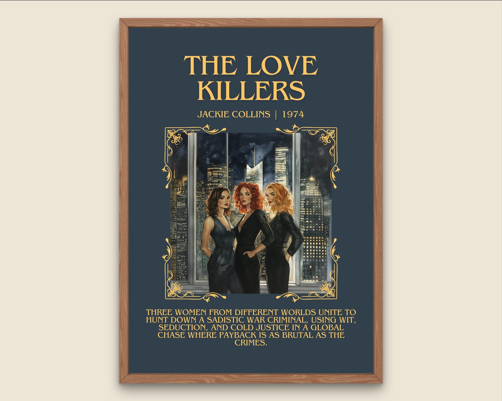 The Love Killers by Jackie Collins Descriptive, High Quality Poster Print.Free Delivery Wall Art.Author&Blurb Book Artwork Novel Gift Art
