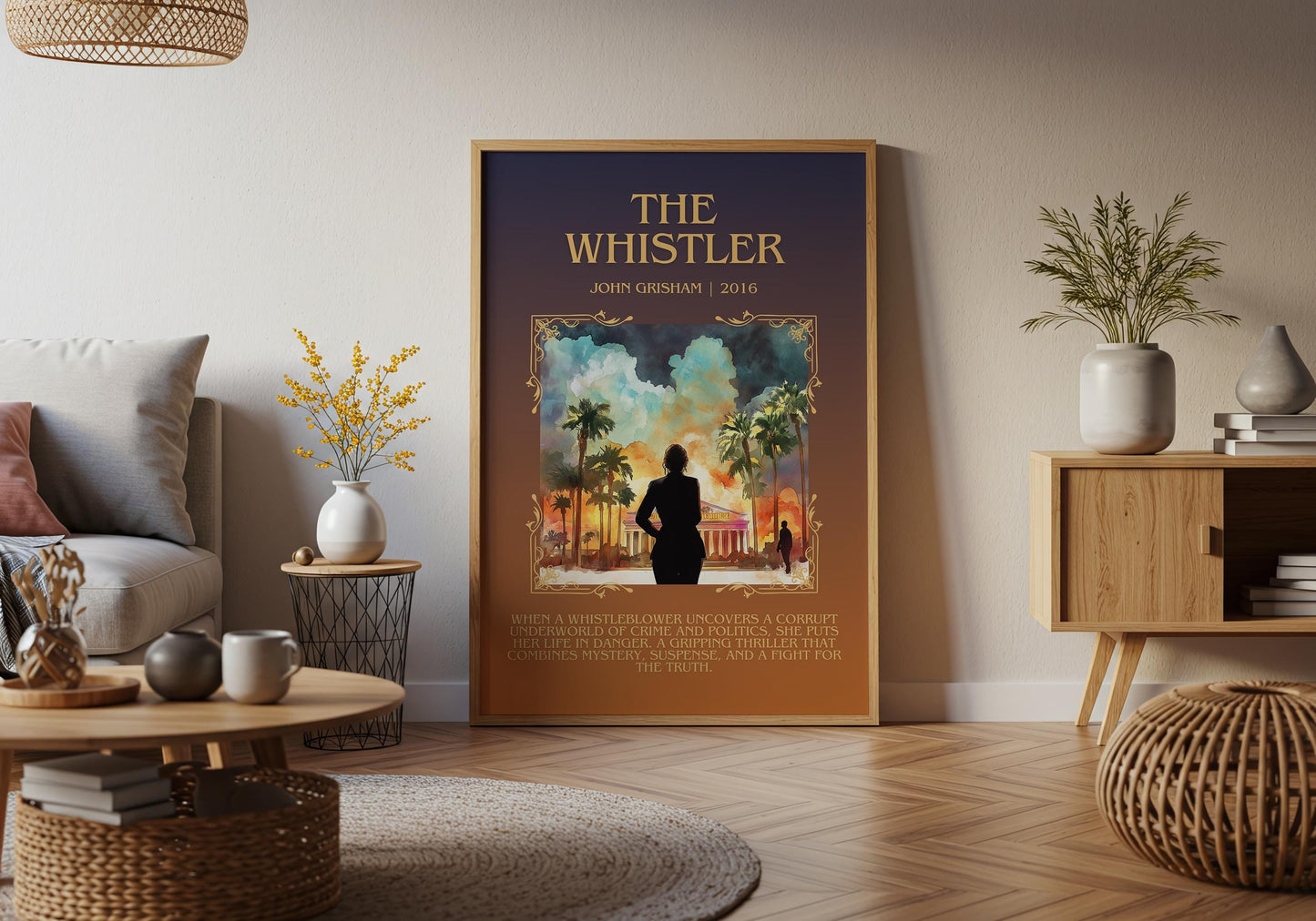 The Whistler by John Grisham Descriptive, High Quality Poster Print Free Delivery Wall Art. Author&Blurb Book Artwork. Book Summary Gift
