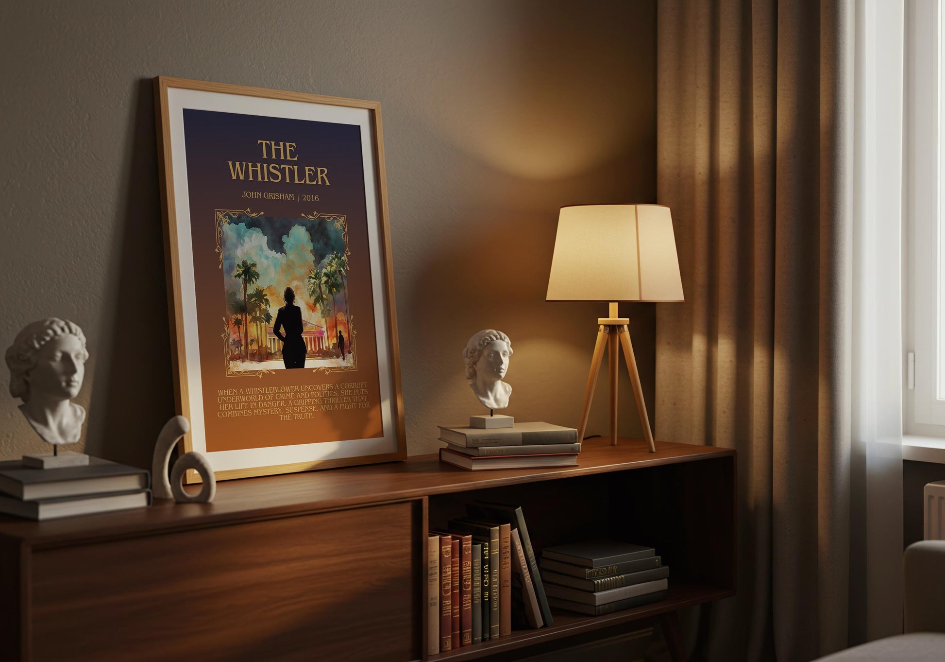 The Whistler by John Grisham Descriptive, High Quality Poster Print Free Delivery Wall Art. Author&Blurb Book Artwork. Book Summary Gift