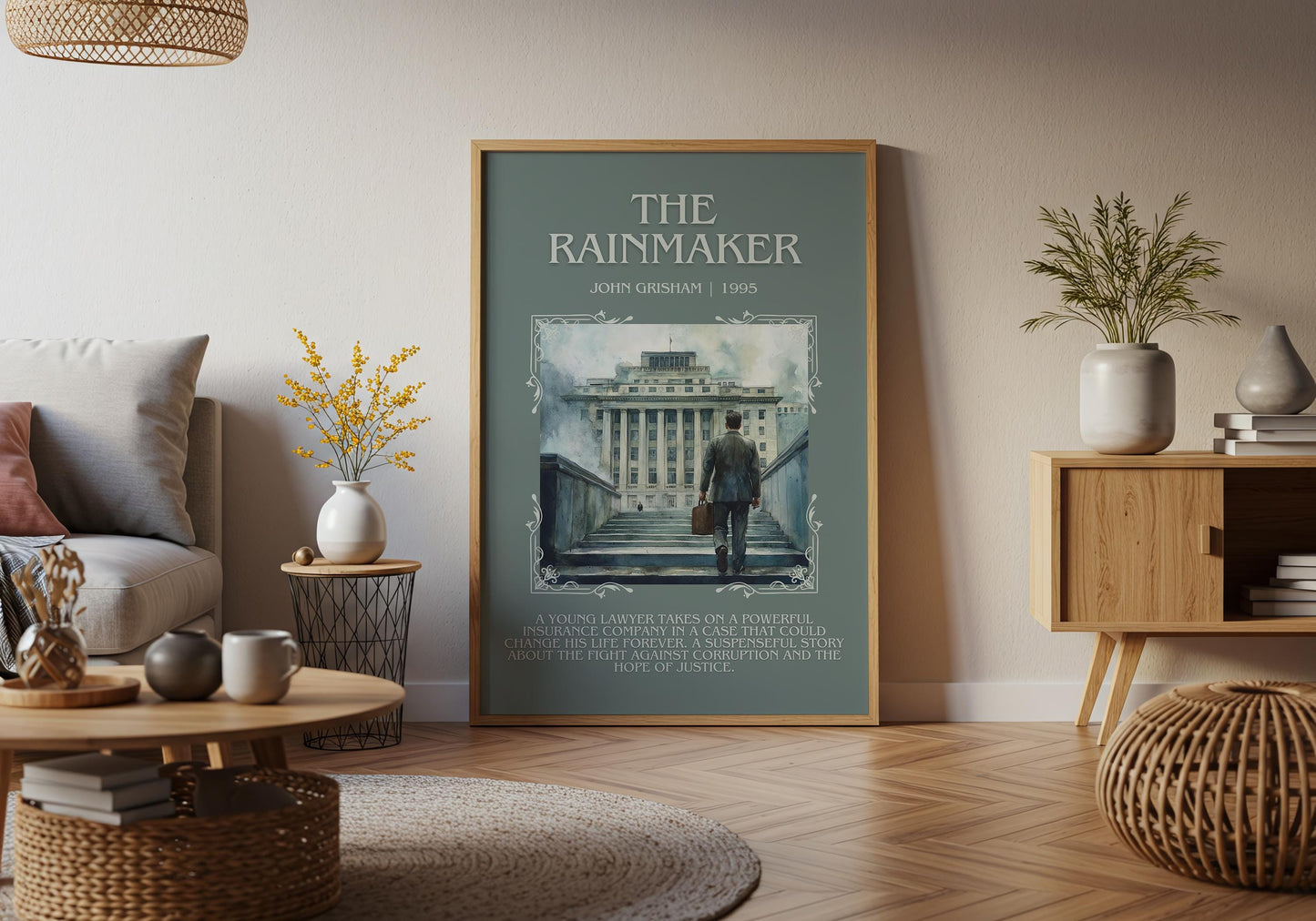 The Rainmaker by John Grisham Descriptive, High Quality Poster Print Free Delivery Wall Art. Author&Blurb Book Artwork. Book Summary Gift