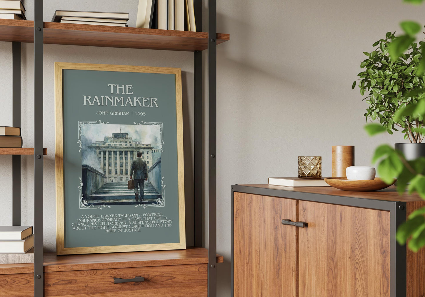 The Rainmaker by John Grisham Descriptive, High Quality Poster Print Free Delivery Wall Art. Author&Blurb Book Artwork. Book Summary Gift