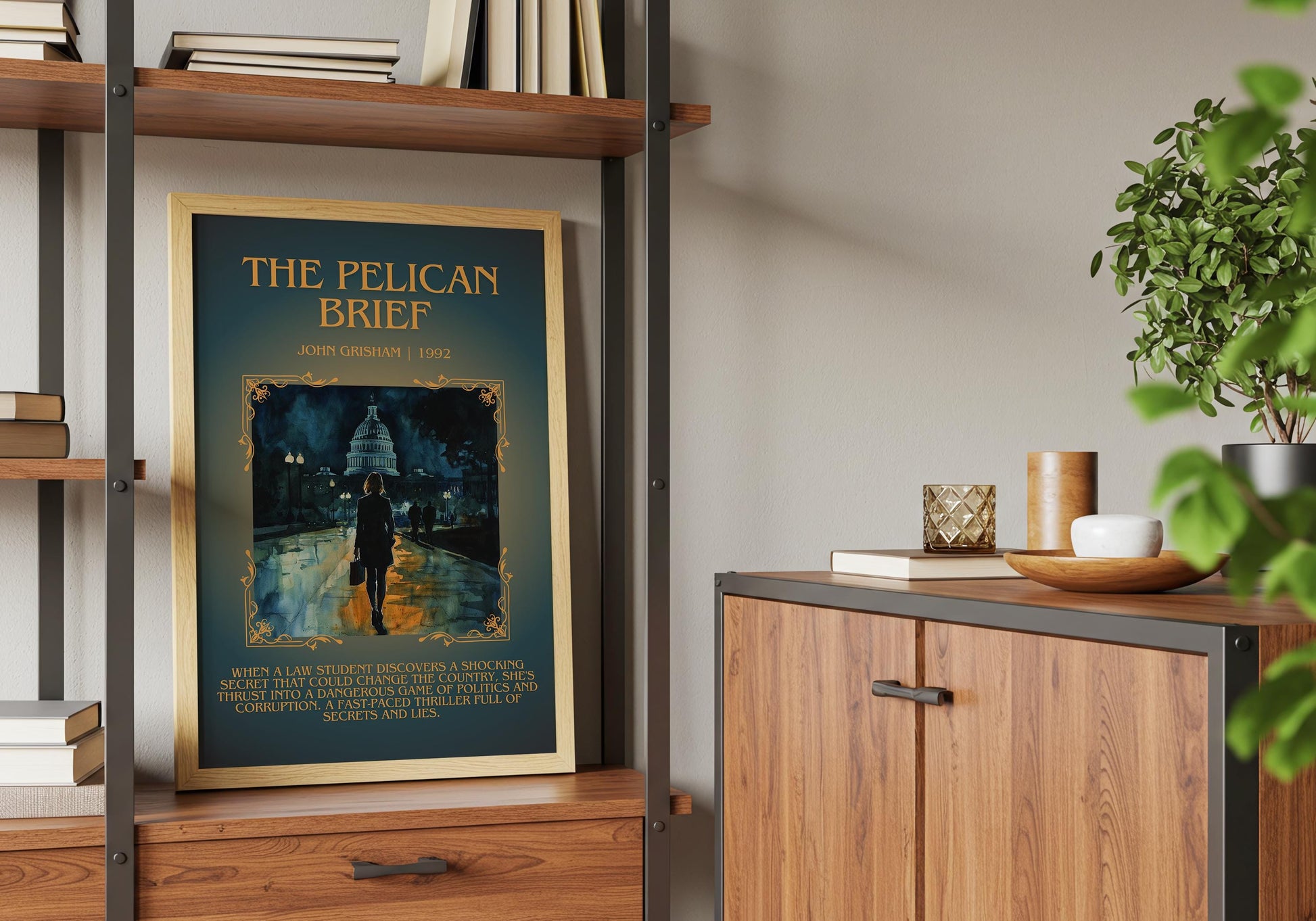 The Pelican Brief by John Grisham Descriptive, High Quality Poster Print. Free Delivery Wall Art.Author&Blurb Book Artwork.Book Summary Gift