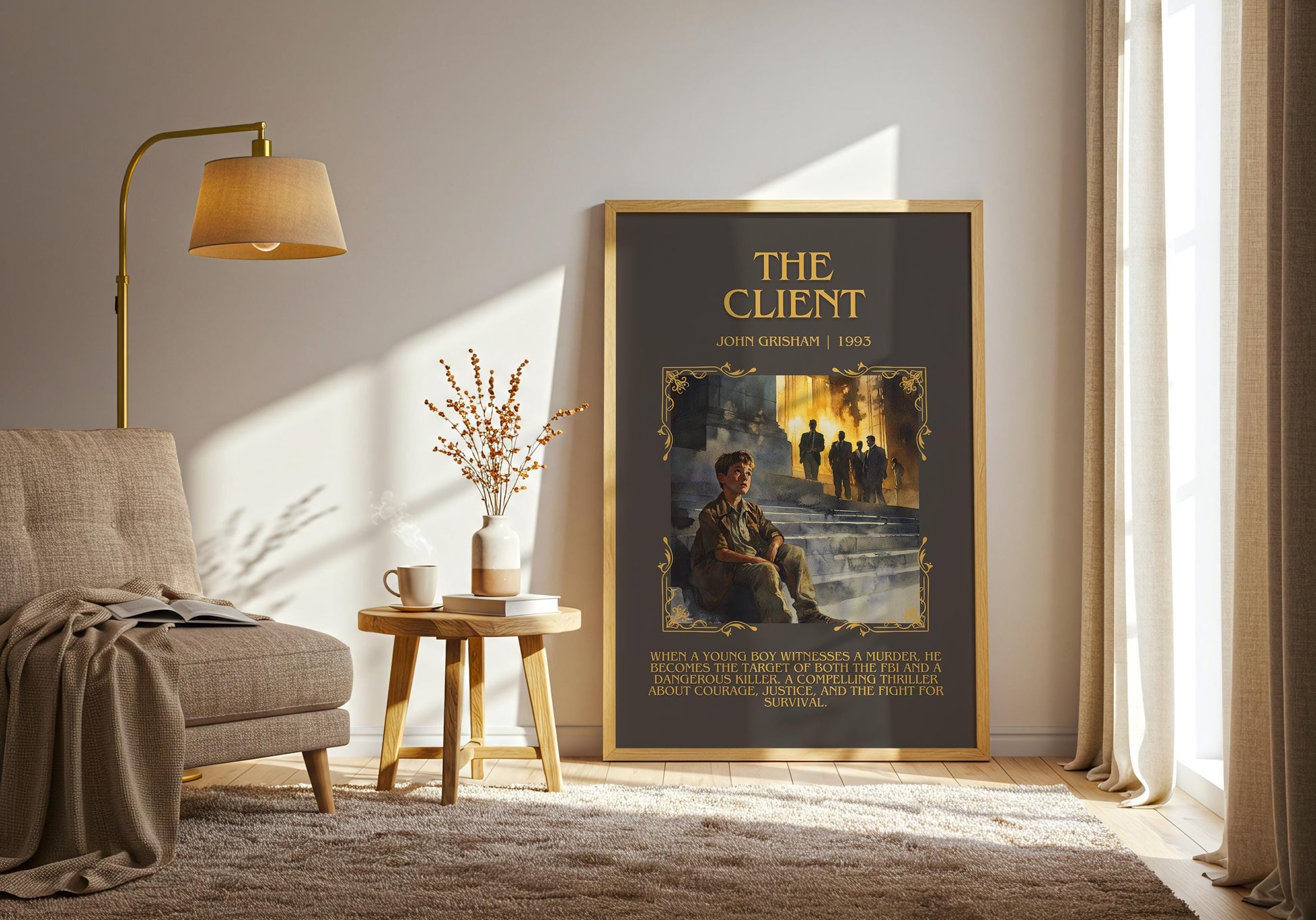 The Client by John Grisham Descriptive, High Quality Poster Print Free Delivery Wall Art. Author&Blurb Book Artwork. Book Summary Gift Decor