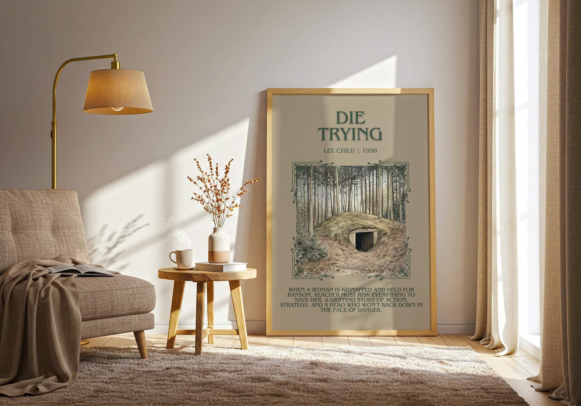 Die Trying by Lee Child Descriptive, High Quality Poster Print. Free Delivery Wall Art. Author & Blurb Book Artwork.Book Summary Gift Decor